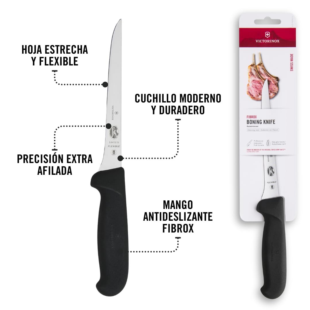 Victorinox Fibrox Cuchillo deshuesador 15 cm acero inoxidable hoja flexible recta negro