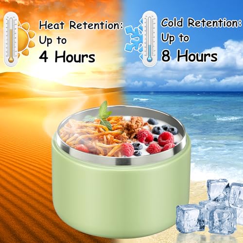 Image of Pawtong 12oz Insulated Vacuum Food Jar with Buckle Lid Wide Mouth Soup Thermo for Hot Food Kids Leakproof Stainless Steel Lunch Container- Green- 1Pack
