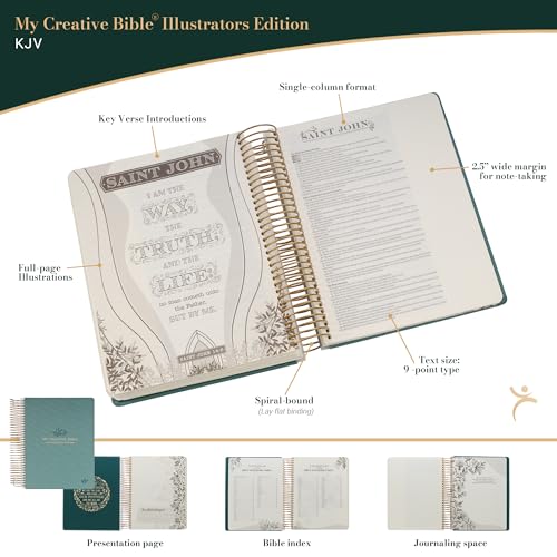 Image of KJV Holy Bible, My Creative Bible - Illustrators Edition, King James Version, Journaling Space, Spiral Bound Hardcover Debossed Vegan Leather, Teal Blue