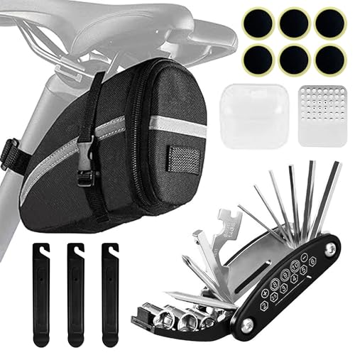 Kanoki 自転車 バッグ 自転車サドルバック フレームバッグ 防水 1.2L容量 テールライトハンガー付き パンク修理キット 多機能マルチツール タイヤパッチ 持ち運び便利 MTB ロードバイク マウンテンバイク対応