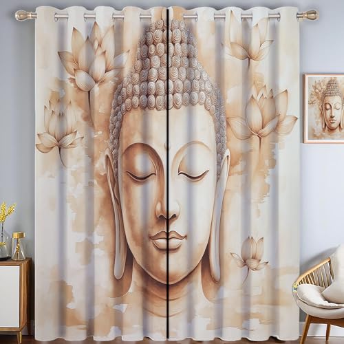 MULERN Cortinas Salon Termicas, Aislantes Frio Y Calor 140An X 245Al Cm Cortinas,Loto Estatua Opacas Cortinas, Arte De Acuarela Dormitorio Cortina Blackout para Riel Cortinas 2 Piezas