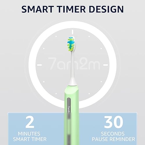 Miniatura 6 de 7AM2M Cepillo de dientes eléctrico sónico, cepillos de dientes recargables de alta potencia, con 8 cabezales de cepillo para adultos y niños, 15