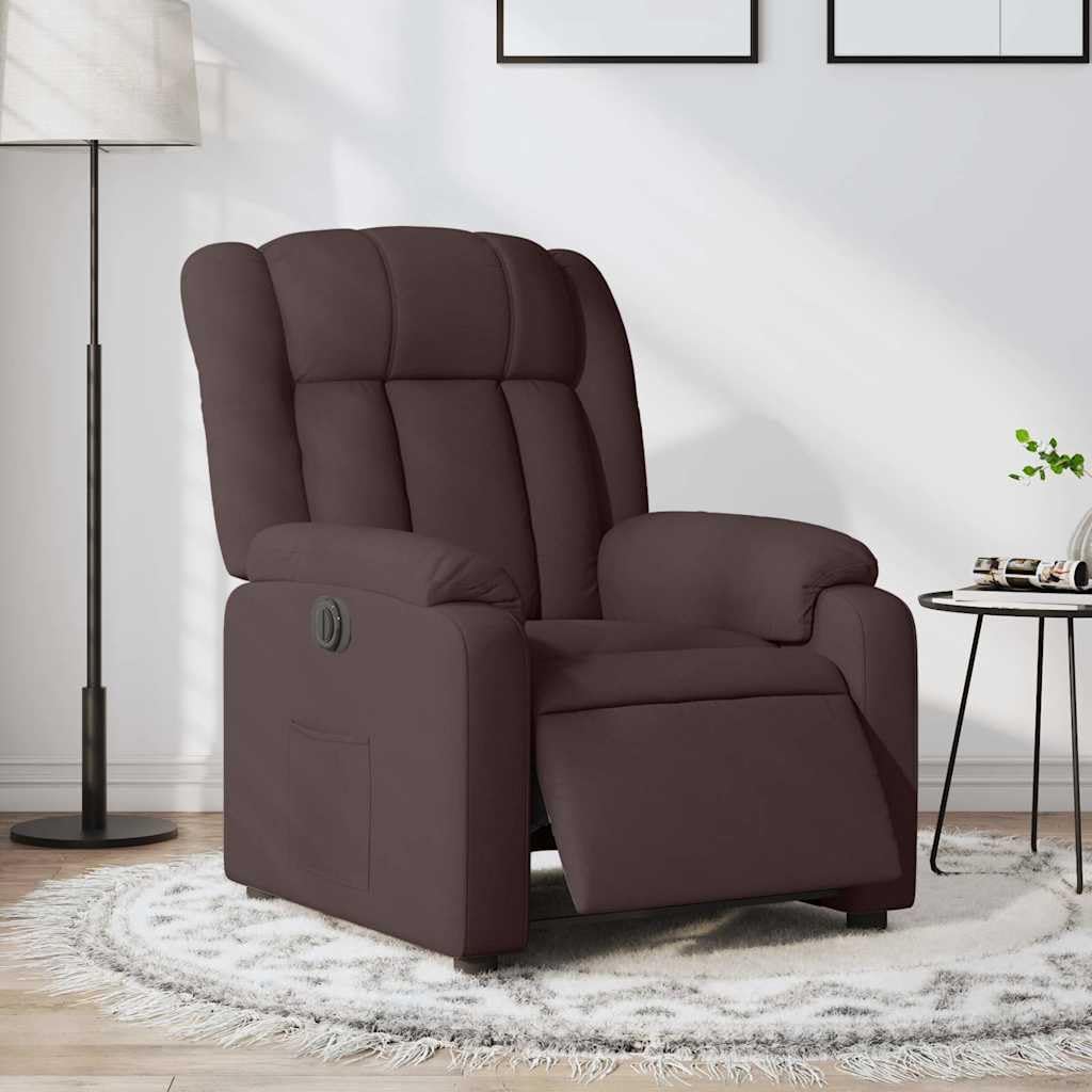 Poltrona relax elettrica in tessuto marrone scuro con tasca laterale e 135
