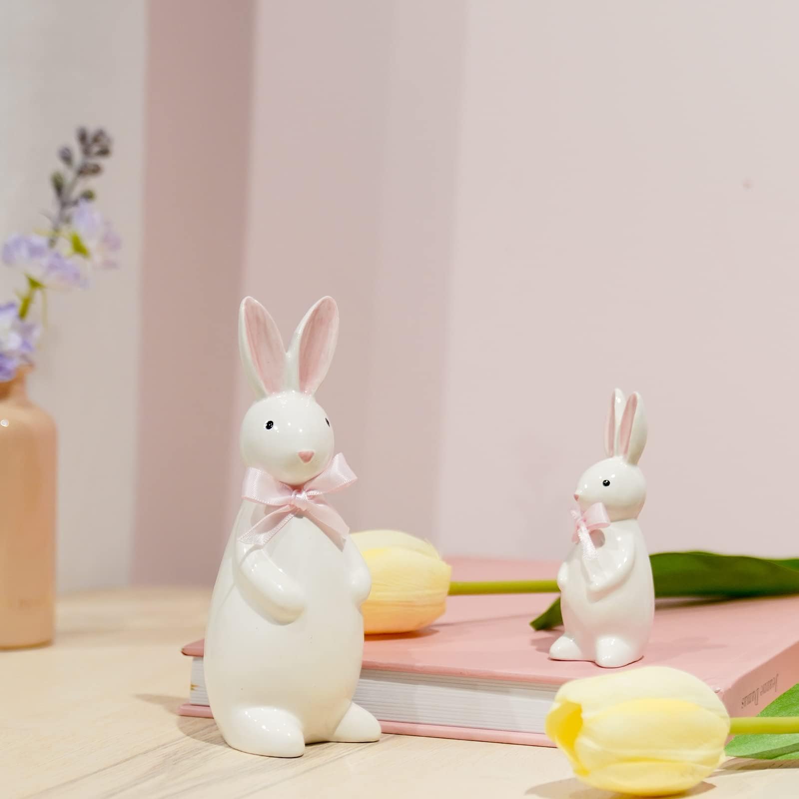 Braxio Ceramic Easter Bunny Figurine White - Home Decoration Weddings Celebration Bunny Collectible Figurines Easter Decor Set of 2