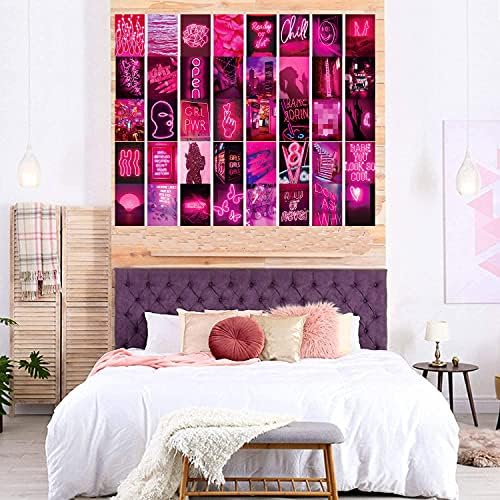 ACIYHN 50PCS Red Neon Illustration Tarot Aesthetic Pictures Wall Collage Kit, Trendy Small Poster for Dorm, Red Neon Style Art Print Photo Collection, Bedroom Decor for Teens Boys Girls