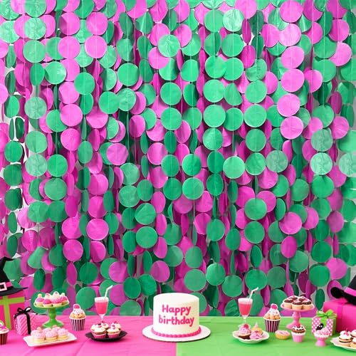 Image of 205 Ft Hot Pink and Green Party Decorations Circle Dot Backdrop Garland Tissue Paper Polka Dots Hanging Streamer for Witches Theme Birthday Bachelorette Wedding Engagement Party Supplies