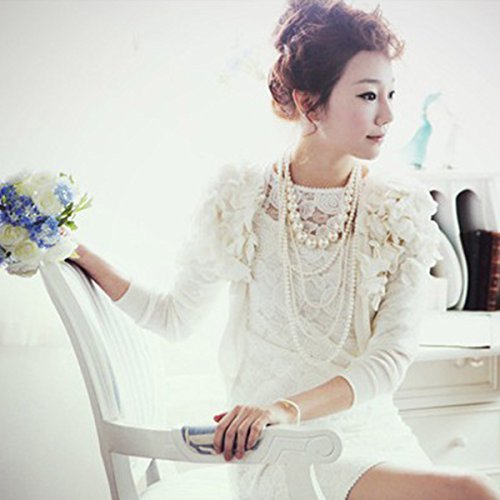 Grace Jun WSXL03 Multilayer Strand Chain White Faux Pearls Flapper Beads Cluster Long Choker Necklace thumb #7