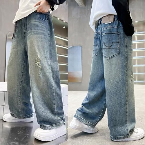 Stylish Boys Casual Outdoor Pants for Age 4-13 Comfortable Denim Long Trousers Trendy Fit Perfect for Daily Wear3