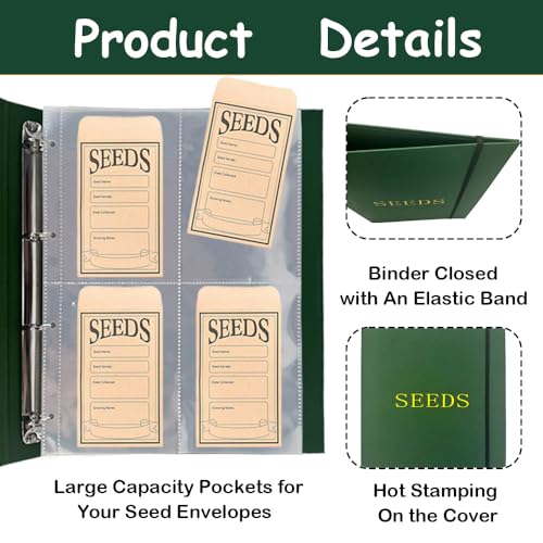Seed Storage Organizer Binder,3 Ring Seed Packet Organizer with 100 Pockets - Image 3