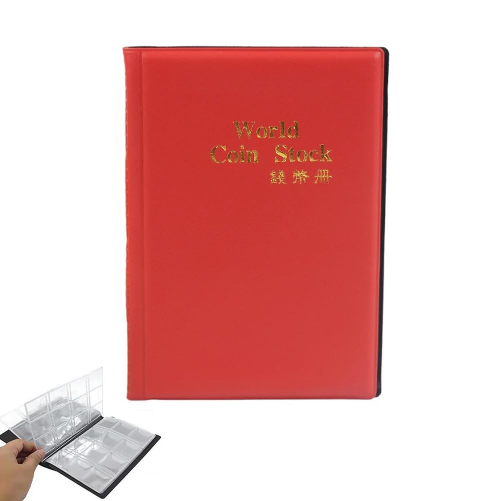 Senda Red 120 Pockets Coin Collection Album, 10 Pages World Coin Stock Book (Red)