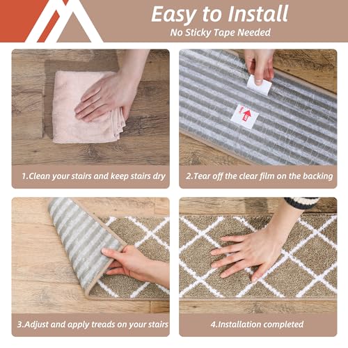 COSY HOMEER Edging Stair Treads Non-Slip Carpet Mat 28inX9in Indoor Stair Runners for Wooden Steps, Stair Rugs for Kids and Dogs, 100% Polyester TPE Backing 15pcs,Taupe - Thumbnail 6