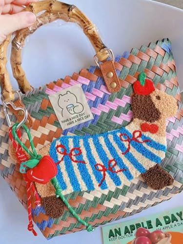 Caistre Woven Beach Bag for Women Men Cute Dachshund PVC Shoulder Bag Summer Plastic Washable Open Tote Handbag 20254