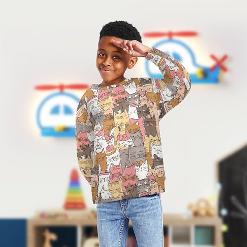 JUNZAN Funny Cartoon Cats Kids Boys Hooded Sweatshirt Fleece Fall Tops Shirts Party 4T4