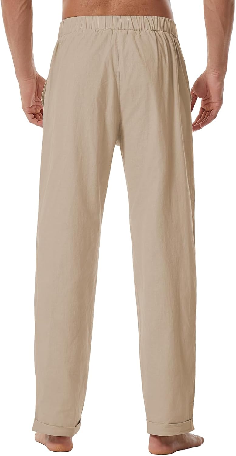 Mens Linen Pants Loose Fit Elastic Waist Drawstring Casual Summer Beach Pants with Pockets Trousers for Men - Image 6