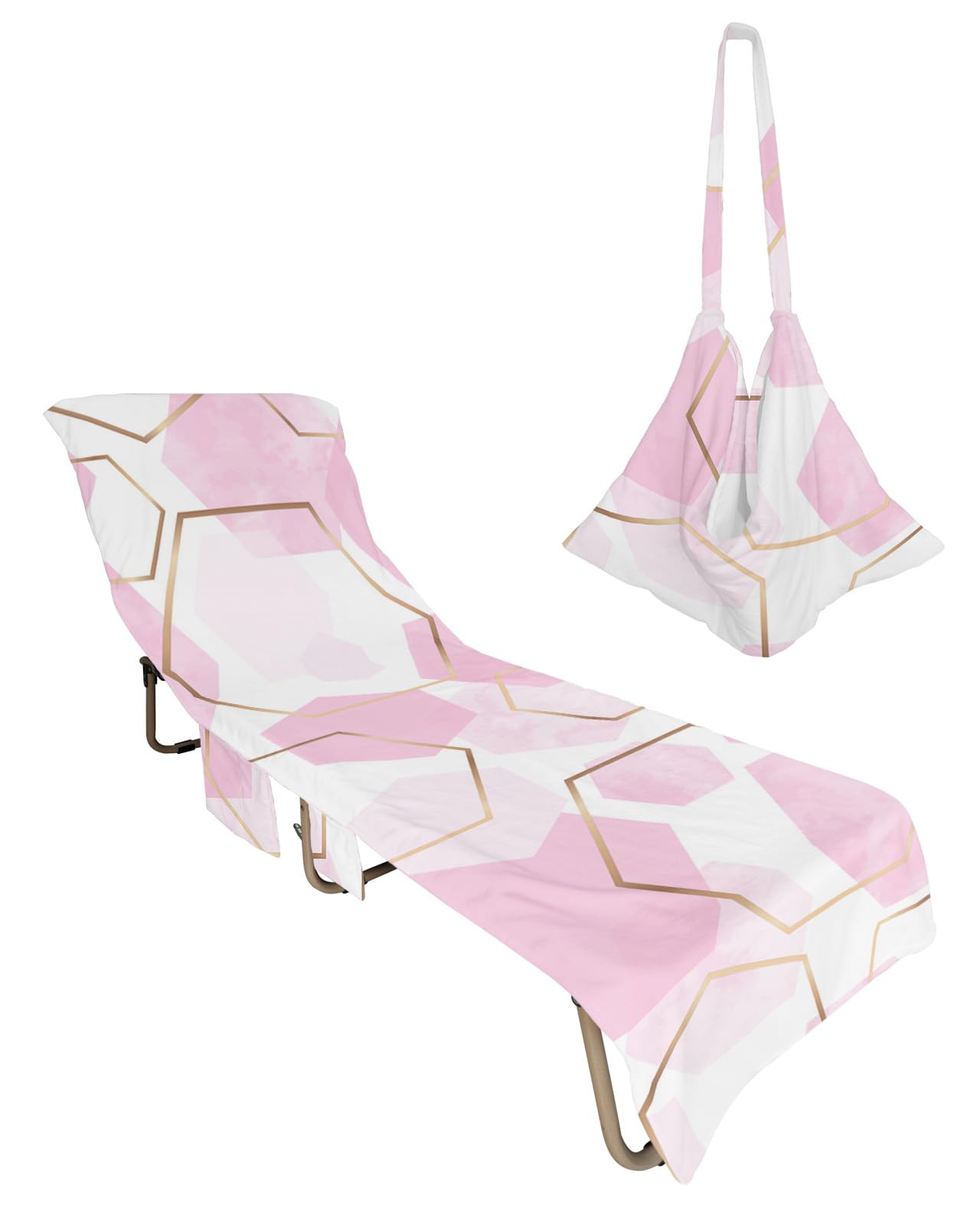 Pink Geometric Beach Lounge Chair Towel Cover, Soft Chaise Lounge Towel with Side Pockets Patio Pool Chairs Cover for Beach/Pool Sunbathing 29x85 Yellow Modern Abstract Art Aesthetics