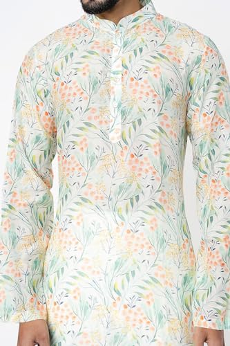 Lookmark Men's Cotton Blend Printed Long Kurta Suitable For All Indian Wedding, Occasions, And Festivals (Az-Lm-Og-Kurta 21-M) White
