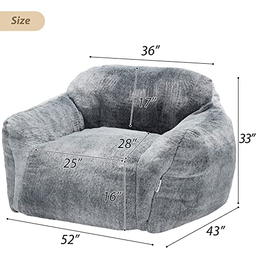 Homguava Giant Bean Bag Chair Sofa High-Density Foam Filled Sofa Chair Large Lazy Beanbag Sofa With Armrests For Living Room, Bedroom (Grey) #TOP1