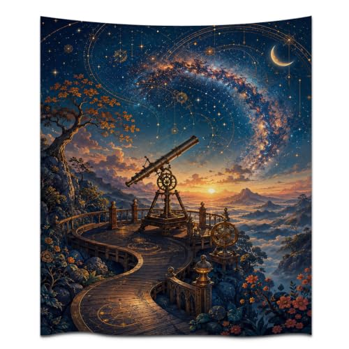 Telescope Under Starry Sky Tapestry...