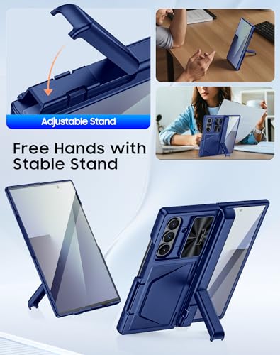 Image of for Samsung Galaxy Z Fold 7 Case with Card Holder RFID Blocking, Built in Slide Lens Cover & Hinge Protection & Kickstand & Screen Protector, Shockproof Wallet Case for Z Fold 7 (Sapphire Blue)