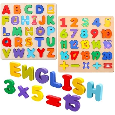 Wooden Alphabet and Number Puzzle Set Cover