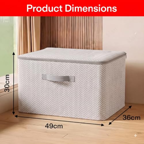 Image of Kian Storage Box for Clothes, Blankets & Bedding | Foldable Closet Organizer with Zipper Lid & Handles | Large Space-Saving Storage Bin for Bedroom, Wardrobe & Home (Pack of 1) (zipper)