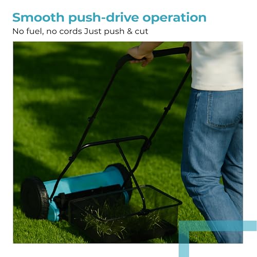Image of Lifelong 16-Inch Manual Lawn Mower | 5-Blade Reel Mower with 30L Grass Catcher | Adjustable Cutting Height (0.5 to 1.5 Inch) | Heavy-Duty Grass Cutter Machine for Home & Garden
