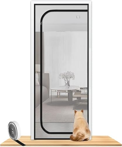 Pet Screen Door to Cats, Reinforcement Cat Screen Door White Multiple Sizes Scratch Resistance Zipper Closure(90x220cm)