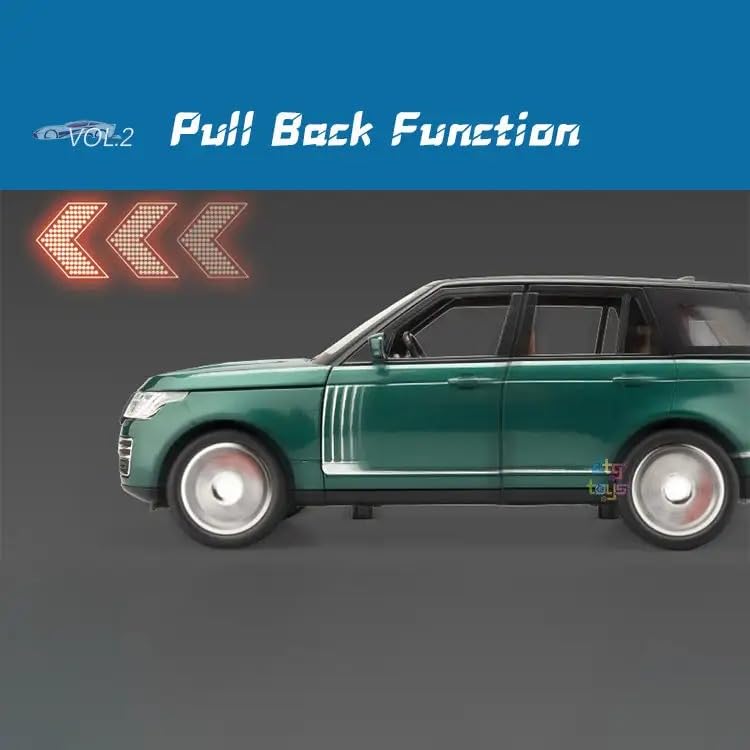 Image of FEXXA 🏎️ Exclusive Alloy Metal Pull Back Die-cast Car Model with Sound Light Mini Auto Toy for Kids Metal Model Toy Car with Sound and Light (1.24 Scale Range Rover SUV-Green)