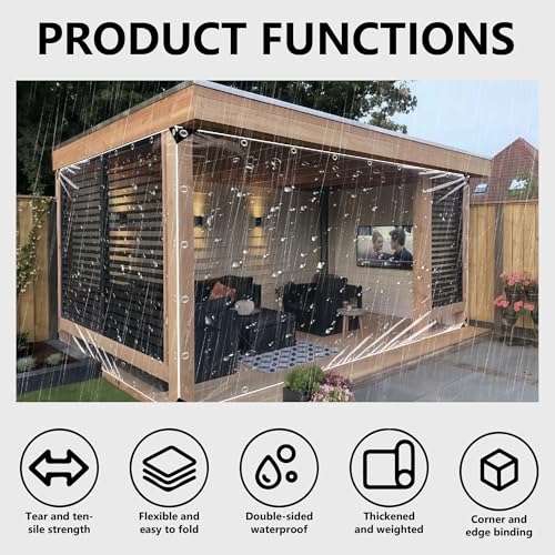 Lona transparente con ojales 150 x 200 cm impermeable contra viento 4