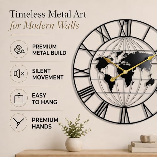 Image of Auromin Designer Metal Wall Clock for Living Room Stylish | Big Size Decorative Wall Clocks for Hall, Bedroom, Office, Drawing Room, Kitchen | Silent Big Luxury Wall Watch Stylish Decor Item