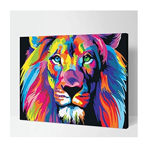 Paint by Numbers for Adults - 16 x 20 Inches Oil Paint Colour by Number - Gorgeous Non-Crease Lion Canvas Craft Kits for Kids - 3 Different Sized Paint Brushes Included (Without Frame) Cover