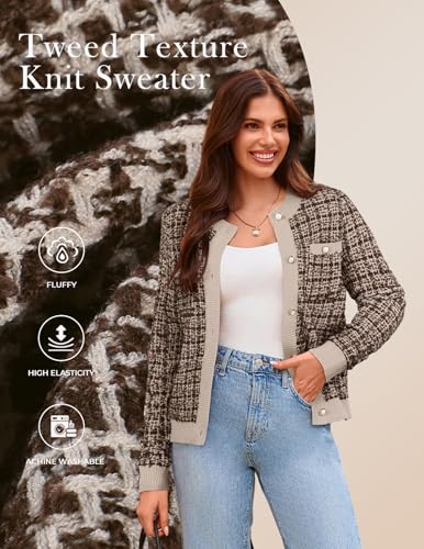Image of GRACE KARIN Women's Fall Cardigan Sweaters Button Knit Jackets | Open Front,Long Sleeve,Crewneck,with Pockets,Cropped,Work,Business,Causal,Lightweight,Fashion,Dressy,Trendy,Outfits,Clothes