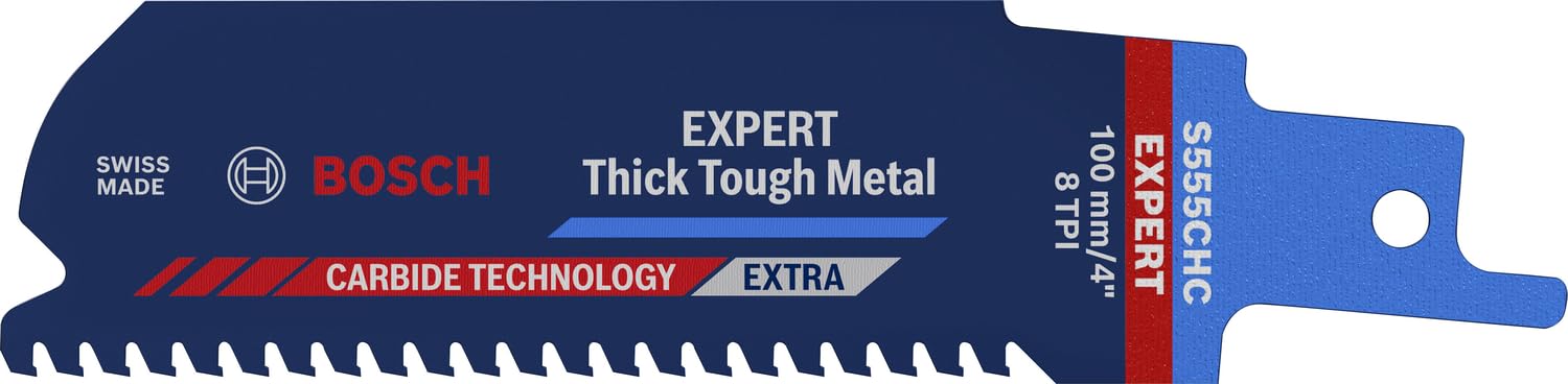 Bosch Professional 1x Hoja de sierra sable Expert `Thick Tough Metal` S 555 CHC (para Acero resistente, Hierro fundido, Longitud 100 mm, accesorios Sierra sable)