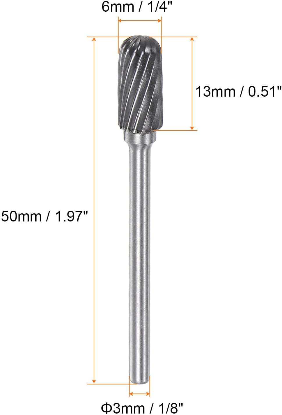 Toolparts And Accessories 10pcs 1/4" (6mm) Head 1/8" (3mm) Shank C-Shape Single Cut Carbide Rotary Burrs (#CN#130824-03283)