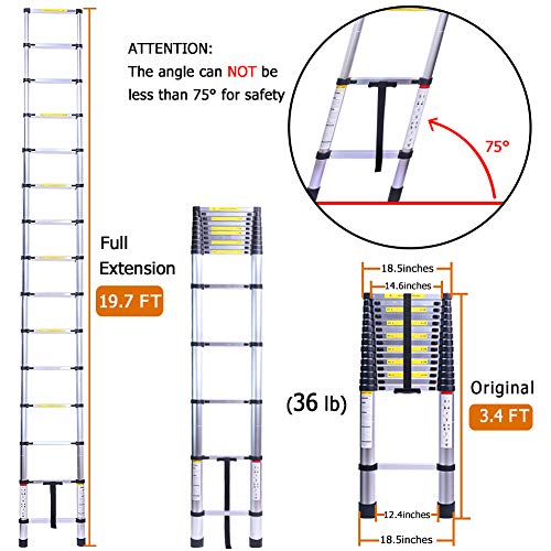 19.7FT Superhigh Collapsible Telescoping Ladder, Aluminum Telescoping Ladders, Lightweight Collapsible Ladder Extension for RV, Loft, Home, Attic, 330LB Capacity