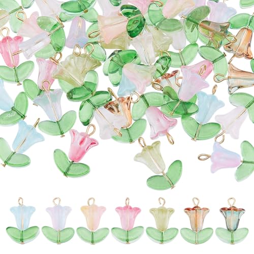 Pendentifs fleurs en verre multicolores 20mm pour fabrication de bracelets et colliers DIY