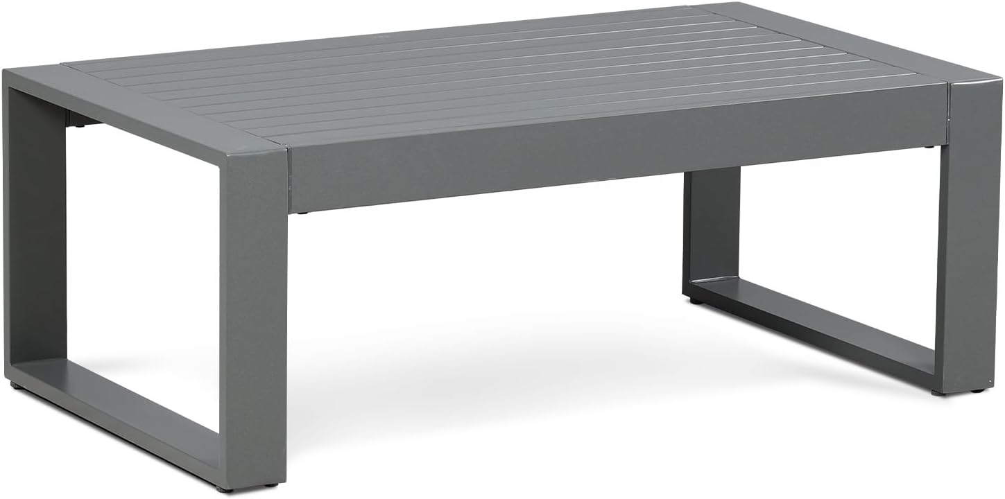 Aoodor Aluminum Patio Furniture Coffee Table, Modern Rectangle All-Weather Patio Metal Coffee Side Table for Outside, for Balcony, Garden, Yard, Grey