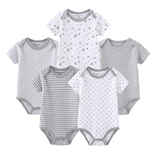 Image of Kiddiezoom Baby Bodysuit Newborn Short Sleeve baby One-Piece Cotton 5-Pack baby clothes
