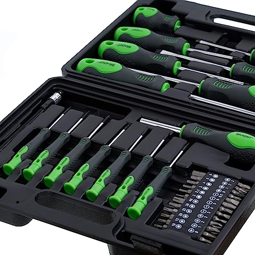 Brackit 42 Pieces Premium Screwdriver Set with Magnetic Tips and Rubber Handles, Including Phillips and Flat Heads in Durable Storage Case