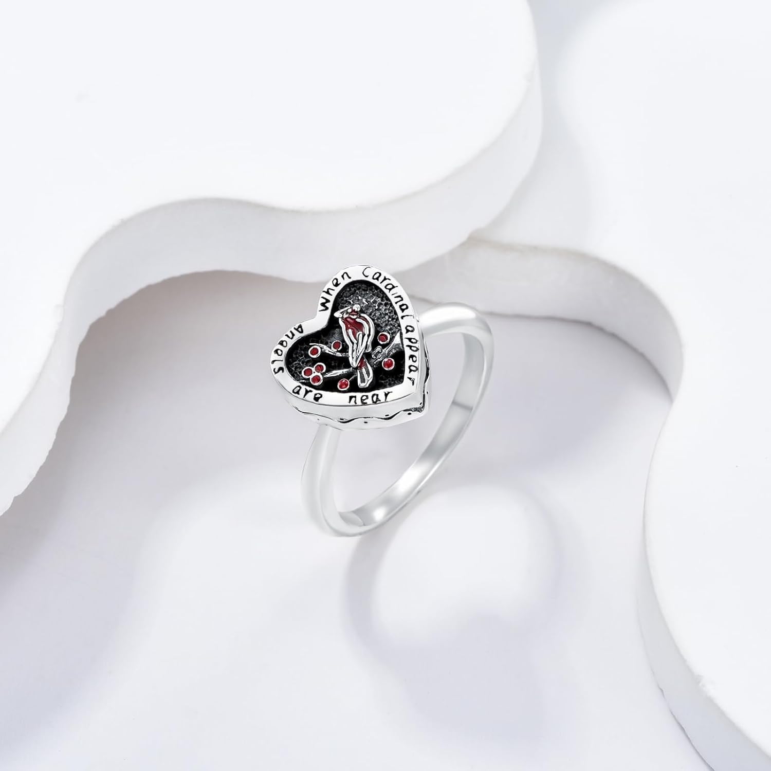 LONAGO Red Cardinal Urn Rings 925 Sterling Silver Red Bird Urn Ring Ashes Memorial Ring Keepsake Cremation Jewelry Our Love Never Dies Gifts for Women Mom Size 5-9 - Image 2