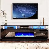 oneinmil Modern Fireplace TV Stand with 36' Electric Fireplace for TVs Up to 80 inch, LED Light Entertainment Center with High Gloss Cabinet, TV Stand for Living Room, Black