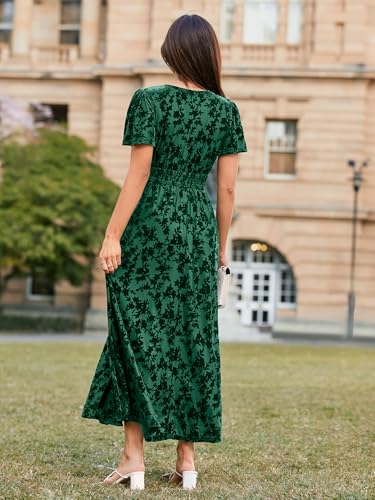 Image of Simplee Women's Velvet Maxi Dress V Neck Short Sleeve Empire Waist Semi Formal Long Cocktail Dresses