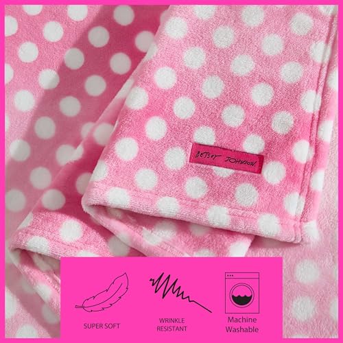 Image of Betsey Johnson - Plush Throw Blanket for Couch or Bed, Soft Reversible Western Fleece Throw, Cozy Printed Soft Blanket, Ombre Dots Pink, 50 inch x 70 inch