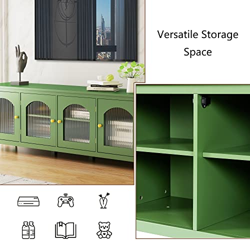 Rayblow Tv Cabinet Tv Stand For Tvs Up To 85'', Home Entertainment Center Media Console With Glass Door Decoration And Cabinets, Tv Storage Cabinet For Living Room, 70.9" X 17.7" X 24", Antique Green #TOP5