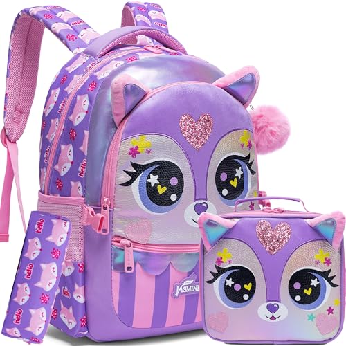 Meetbelify Lindas mochilas escolares para meninas de 8 a 10 anos com lancheira infantil, Roxa, Medium