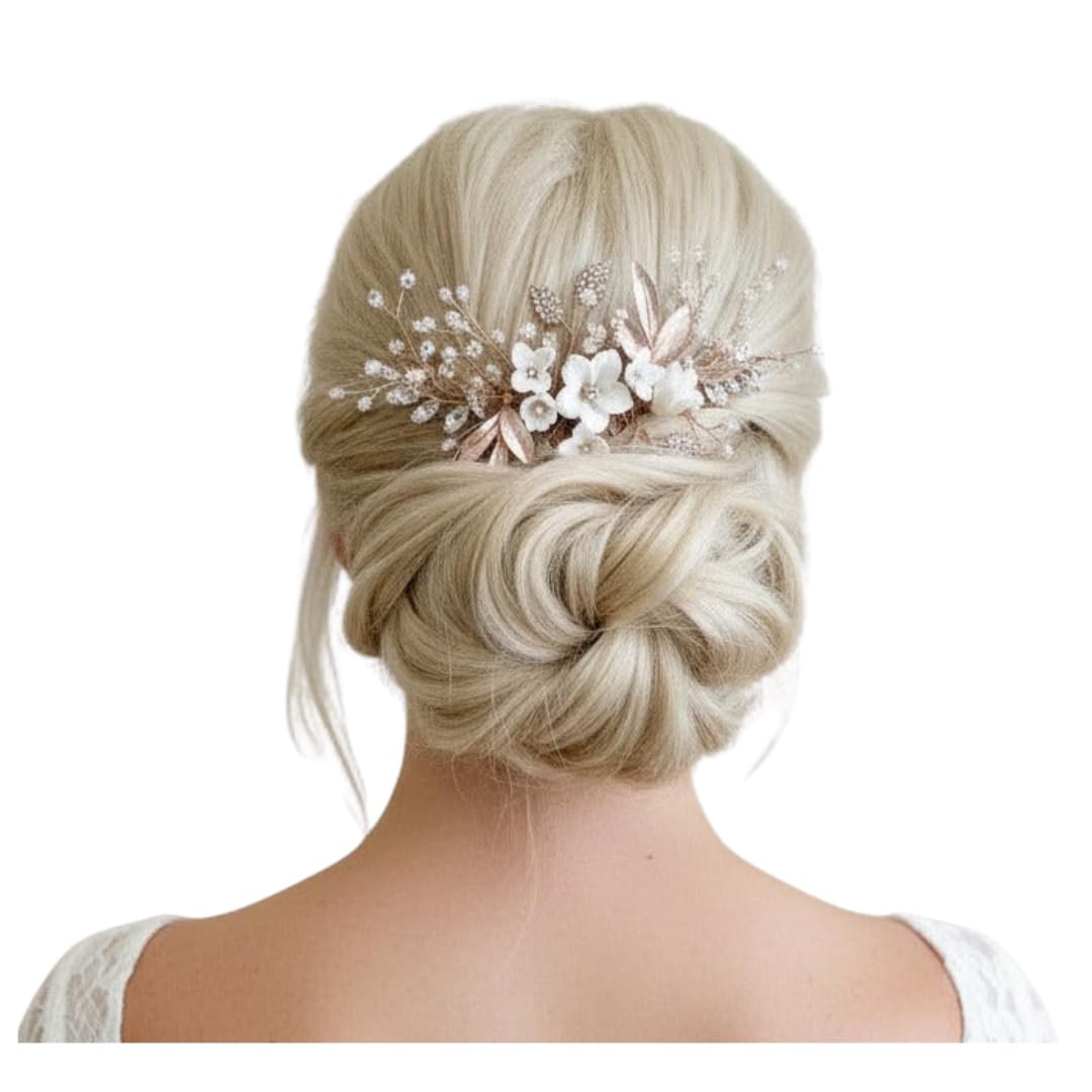 Haarkamm Damen Hochzeit – 3D Blüten Haarschmuck in Roségold Gold oder Silber – Handgefertigter Brautschmuck Haarranke für Kommunion Jugendweihe & festliche Anlässe