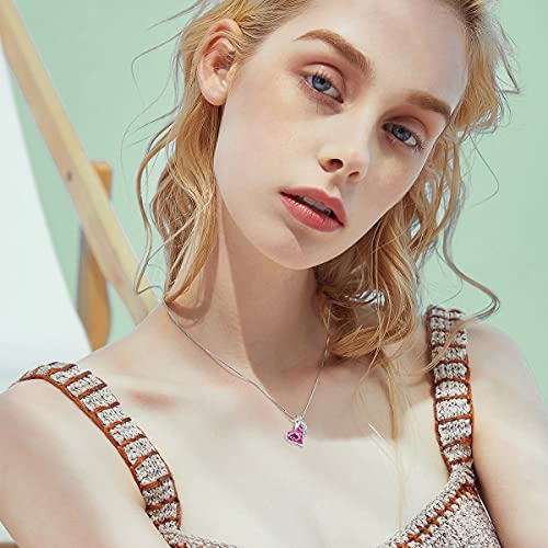 AOBOCO 925 Sterling Silver Giraffe Heart Necklace, Cute Giraffe Animal Jewelry Gift for Women Teen Girls Daughter Girlfriend, Made with October Pink Birthstone Crystal - Image 6