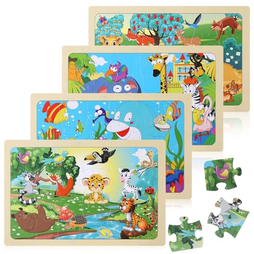 Kaisibum Tiere Puzzle ab 3 Jahre, 4x24 Teilen Holzpuzzle Kinder,...
