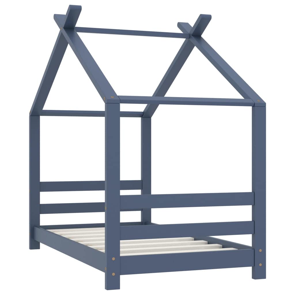 Massivholz-Kinderbettgestell Baumhausstil Grau 70x140 cm mit robusten Latten für Stabilität - 1 Bettrahmen aus Kiefer für ultimative Privatsphäre und Spielhaus-Atmosphäre