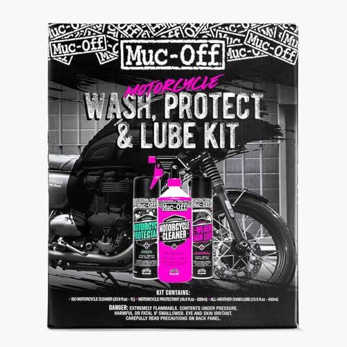 Muc Off Motorcycle Wash, Protect and Lube Kit - Motorcycle Cleaning Kit, Motorcycle Detailing Kit -...